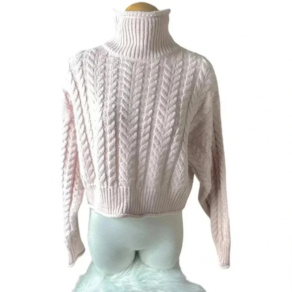 6/$20 Pink light turtleneck crop knit sweater p-p 24 can stretch more - Picture 1 of 4